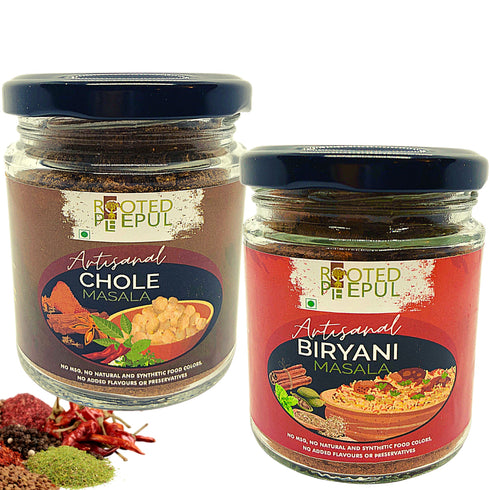Rooted Peepul Artisanal Biryani Masala & Artisanal Chola Masala Combo 75g